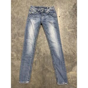 Miss Me Skinny Jeans Size 26 Dark Wash Embellished Pockets 32 Inseam JP578352